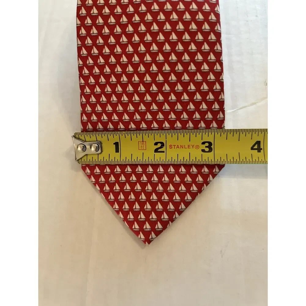 Vineyard Vines Marthas Shep & Ian Tie Mens Silk Red Sailboats 3.25” Handmade USA